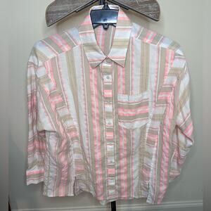 Vineyard Vines Womens 6 Peach Beige White Blouse Shirt Beach Coastal Core Ocean